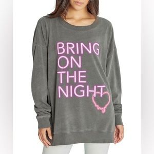 Wildfox Pigment Black 'Bring On The Night' Neon Sign Roadtrip Sweatshirt